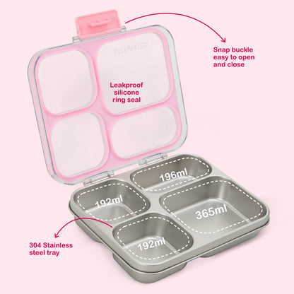 Eazy Kids Personalized Premium Stainless Steel Lunch Box 710ml – Leakproof 3-Compartment Lunch Box for Kids, Pink
