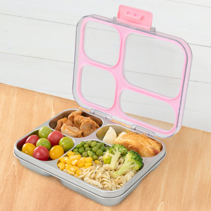 Eazy Kids Personalized Premium Stainless Steel Lunch Box 710ml – Leakproof 3-Compartment Lunch Box for Kids, Pink