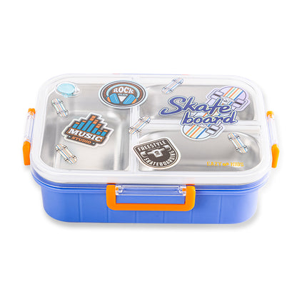 EAZY KIDS 3 Compartment Stainless Steel bento Lunch Box, 800ml - Skate Board Purple