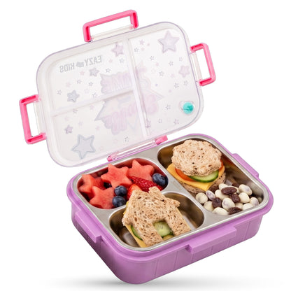 Eazy Kids 3 Compartment Stainless Steel bento Lunch Box - Sparkle Girl 800ml - Purple