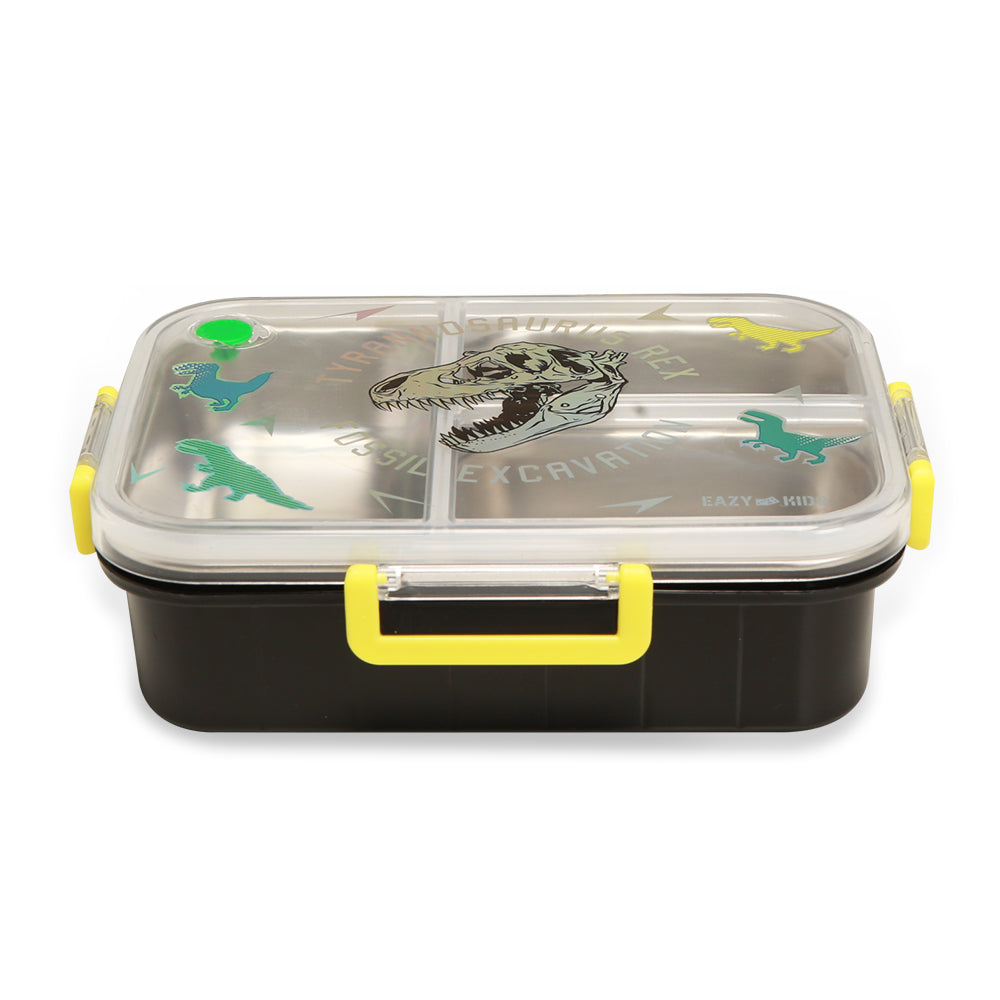EAZY KIDS 3 Compartment Stainless Steel bento Lunch Box, 800ml - T- Rex Purple