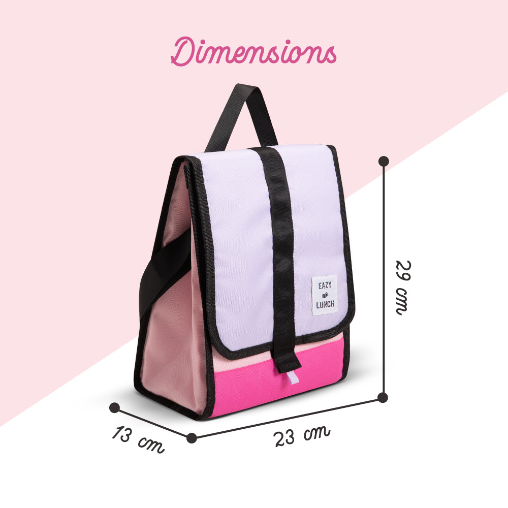 EAZY KIDS Lunch Bag – Insulated, Foldable & Stylish (Pink & Lavender)