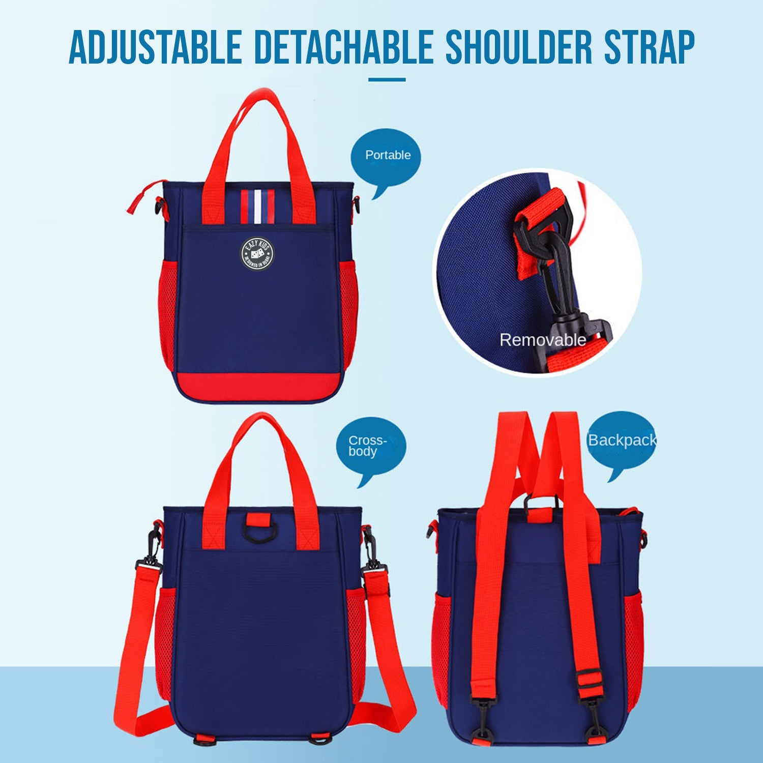 EAZY KIDS - Ergonomic Multipurpose School/Lunch Bag - Blue