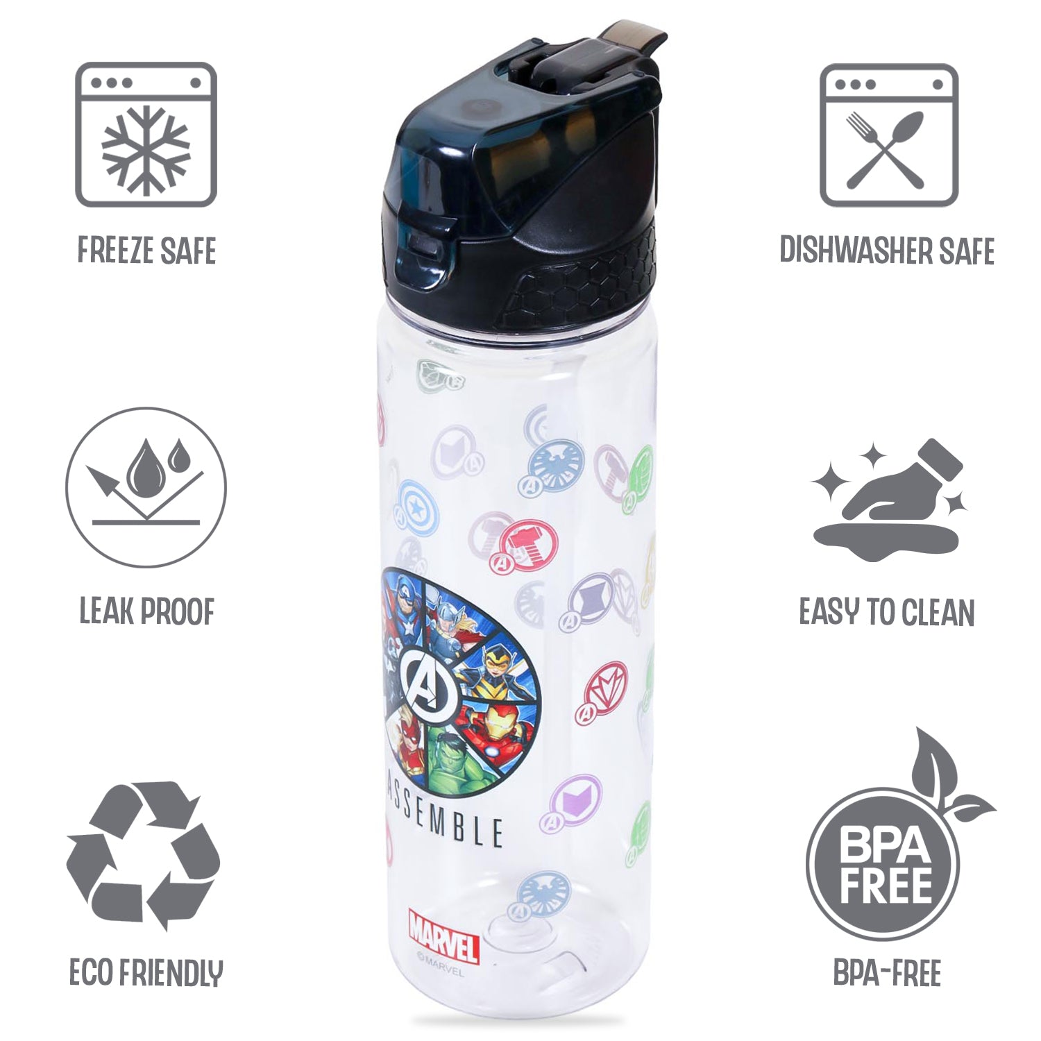 Marvel Avengers Assemble 2 - In - 1 Tritan Water Bottle - Black (650ml)