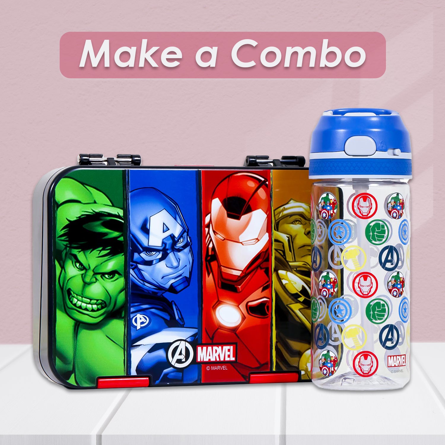 Marvel Avengers Tritan Water Bottle w/Lockable Push button and Carry Handle - Blue (420ml)