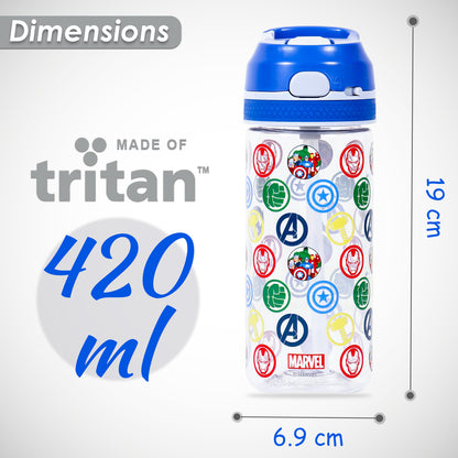 Marvel Avengers Tritan Water Bottle w/Lockable Push button and Carry Handle - Blue (420ml)