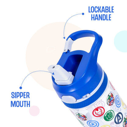 Marvel Avengers Tritan Water Bottle w/Lockable Push button and Carry Handle - Blue (420ml)