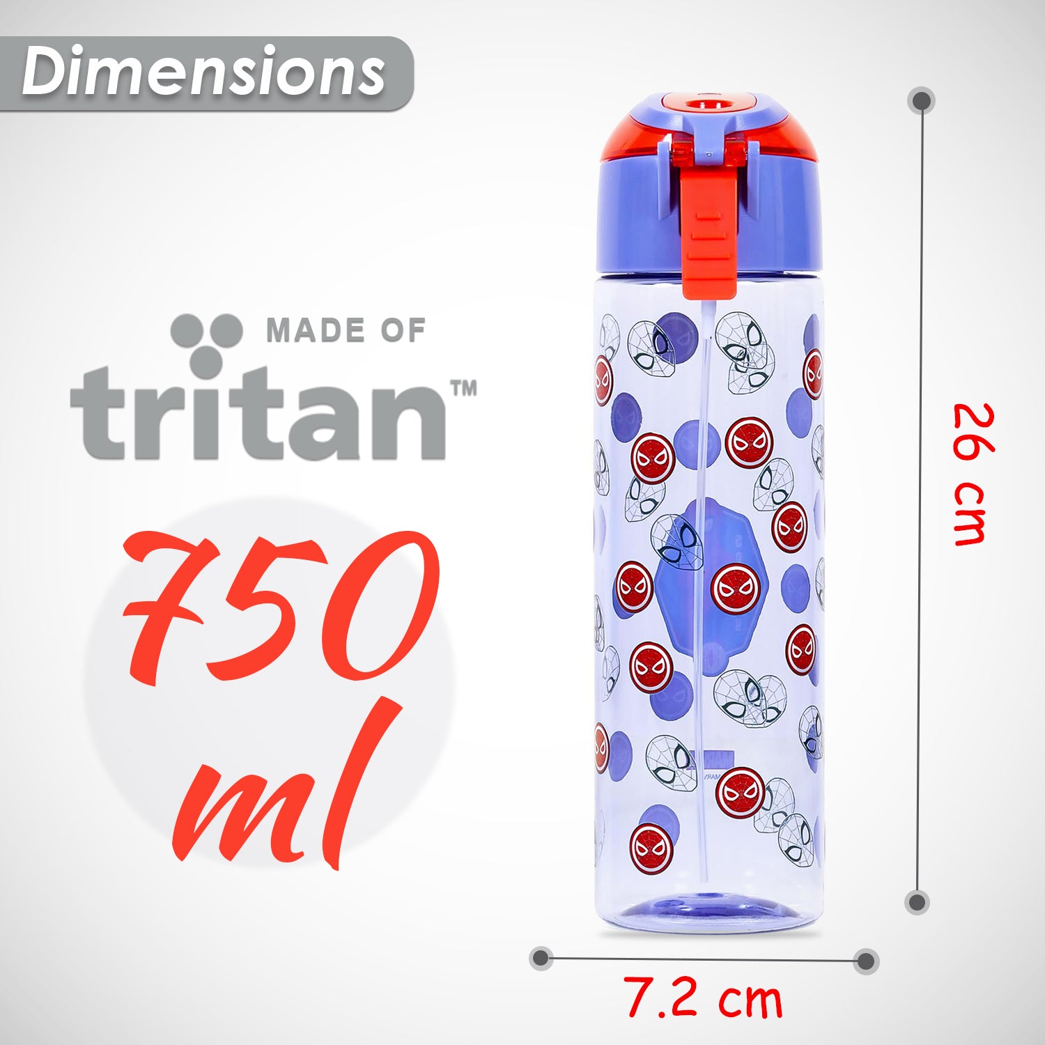 Marvel Spider - Man Tritan Water Bottle w/Spray - Blue (750ml)