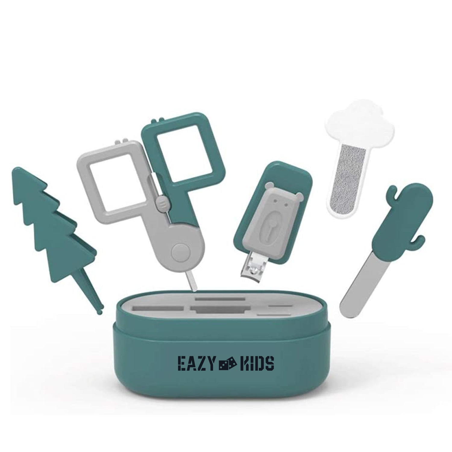 EAZY KIDS 6 in 1 Baby Nail Care Set w/Nail Clipper, Scissor, Nail Filers, Ear Cleaning Spoon and Tweezer - Manicure and Pedicure Kit for Newborns, Infants, Children - Green