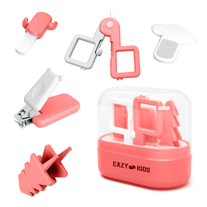 EAZY KIDS 6 in 1 Baby Nail Care Set w/Nail Clipper, Scissor, Nail Filers, Ear Cleaning Spoon and Tweezer - Manicure and Pedicure Kit for Newborns, Infants, Children - Red