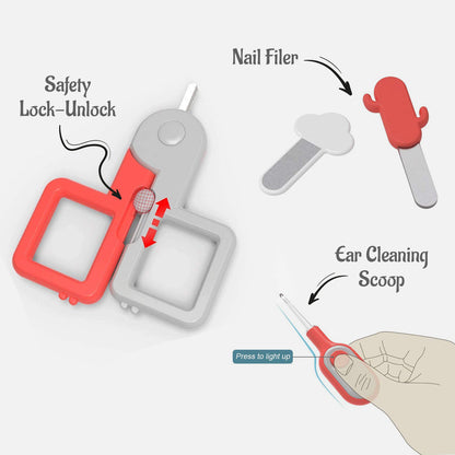 EAZY KIDS 6 in 1 Baby Nail Care Set w/Nail Clipper, Scissor, Nail Filers, Ear Cleaning Spoon and Tweezer - Manicure and Pedicure Kit for Newborns, Infants, Children - Red