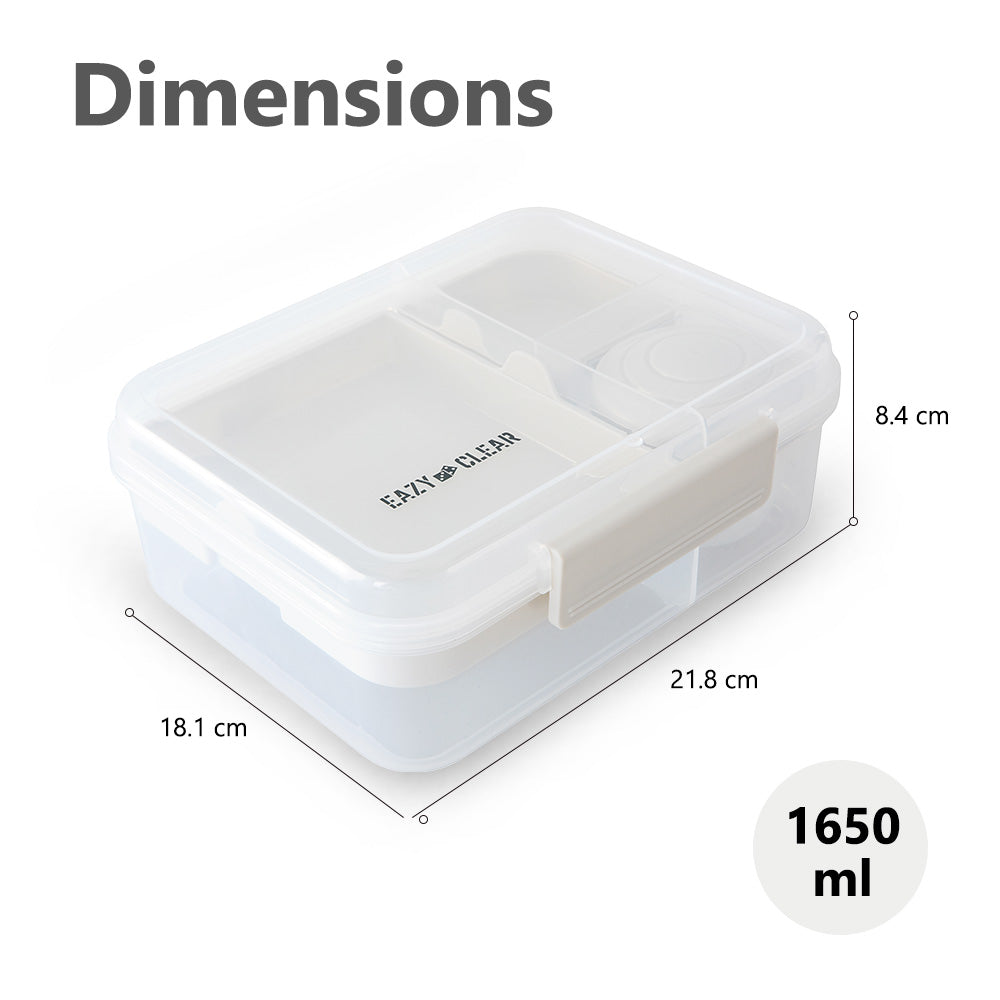 Eazy Kids 3/4/5 Compartment Convertible 1650ml Bento Lunch Box with 150ml Gravy Bowl - Grey