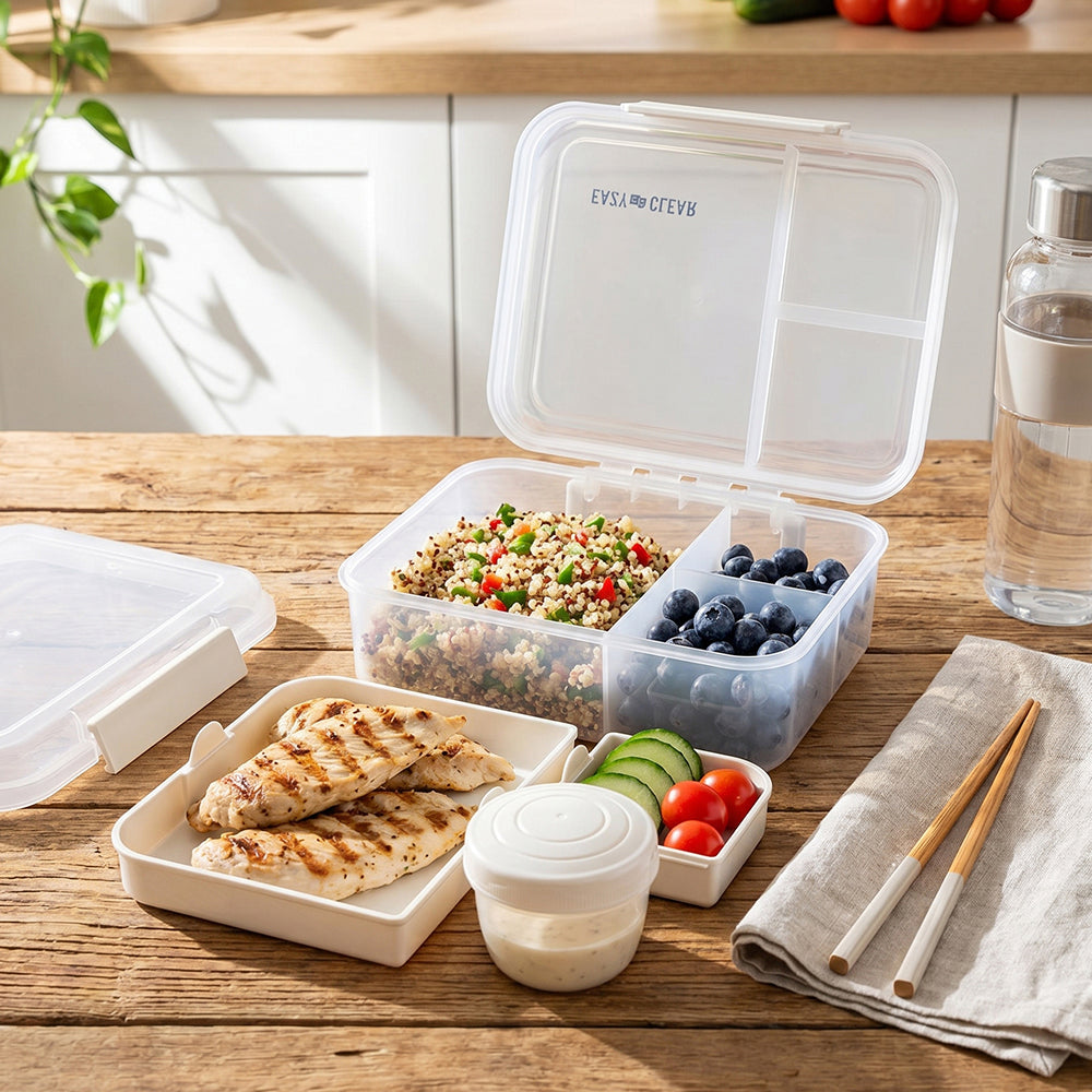 Eazy Kids 3/4/5 Compartment Convertible 1650ml Bento Lunch Box with 150ml Gravy Bowl - Grey