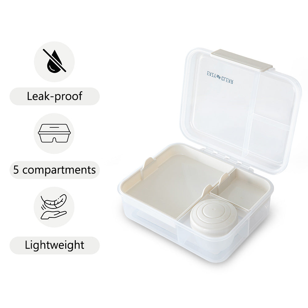 Eazy Kids 3/4/5 Compartment Convertible 1650ml Bento Lunch Box with 150ml Gravy Bowl - Grey