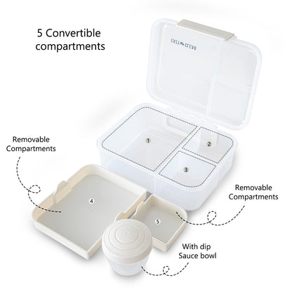 Eazy Kids 3/4/5 Compartment Convertible 1650ml Bento Lunch Box with 150ml Gravy Bowl - Grey