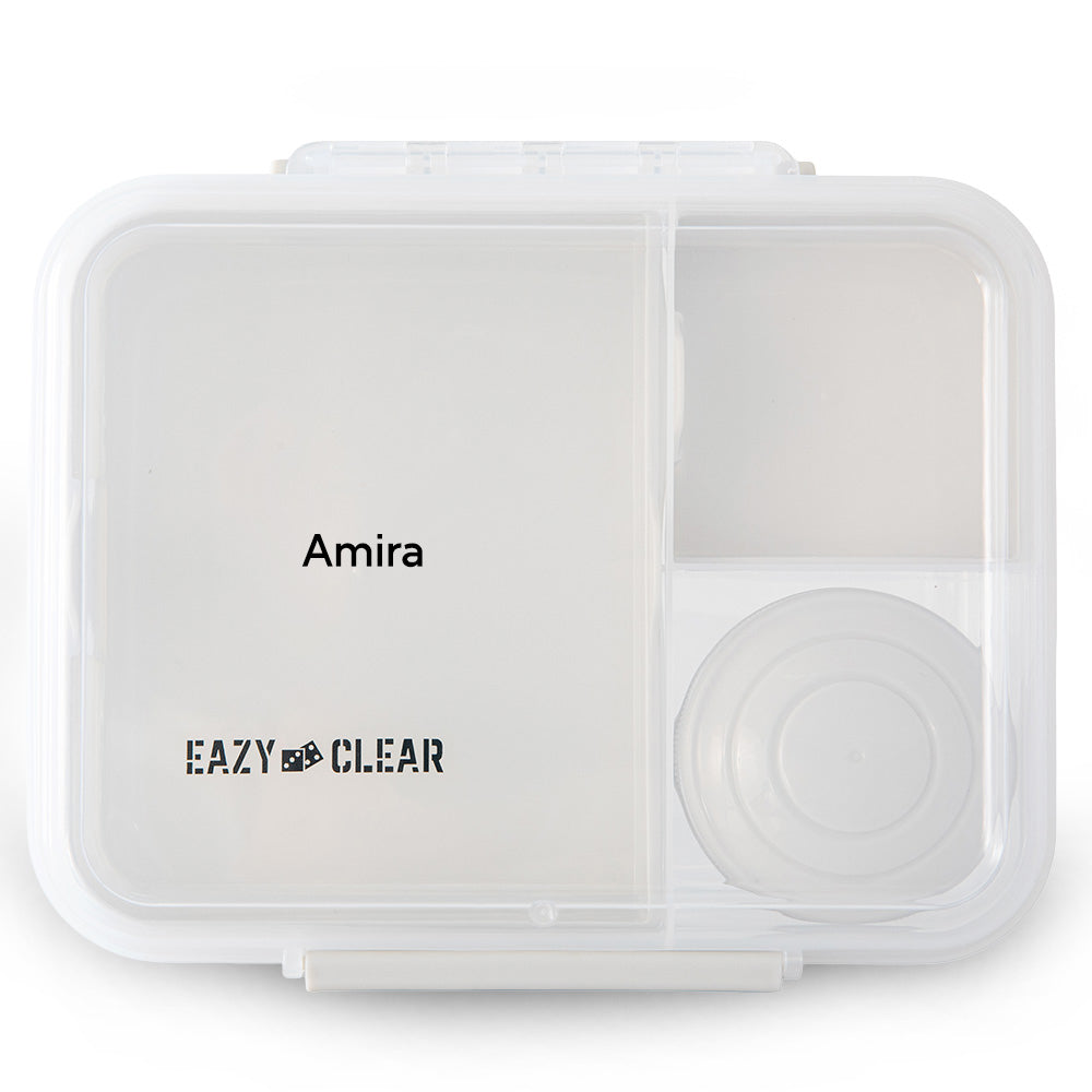 Eazy Kids Personalized 3/4/5 Compartment Convertible 1650ml Bento Lunch Box with 150ml Gravy Bowl - Grey