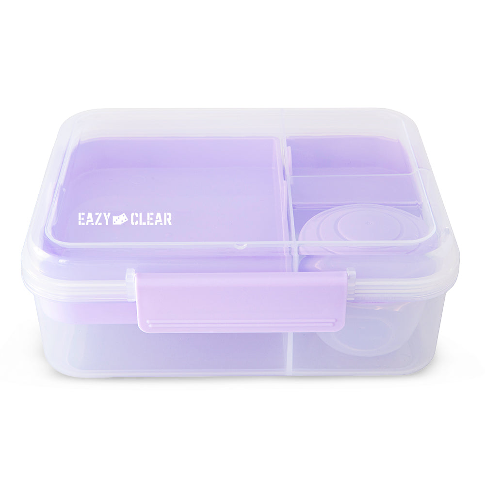 Eazy Kids Personalized 3/4/5 Compartment Convertible 1650ml Bento Lunch Box with 150ml Gravy Bowl - Purple