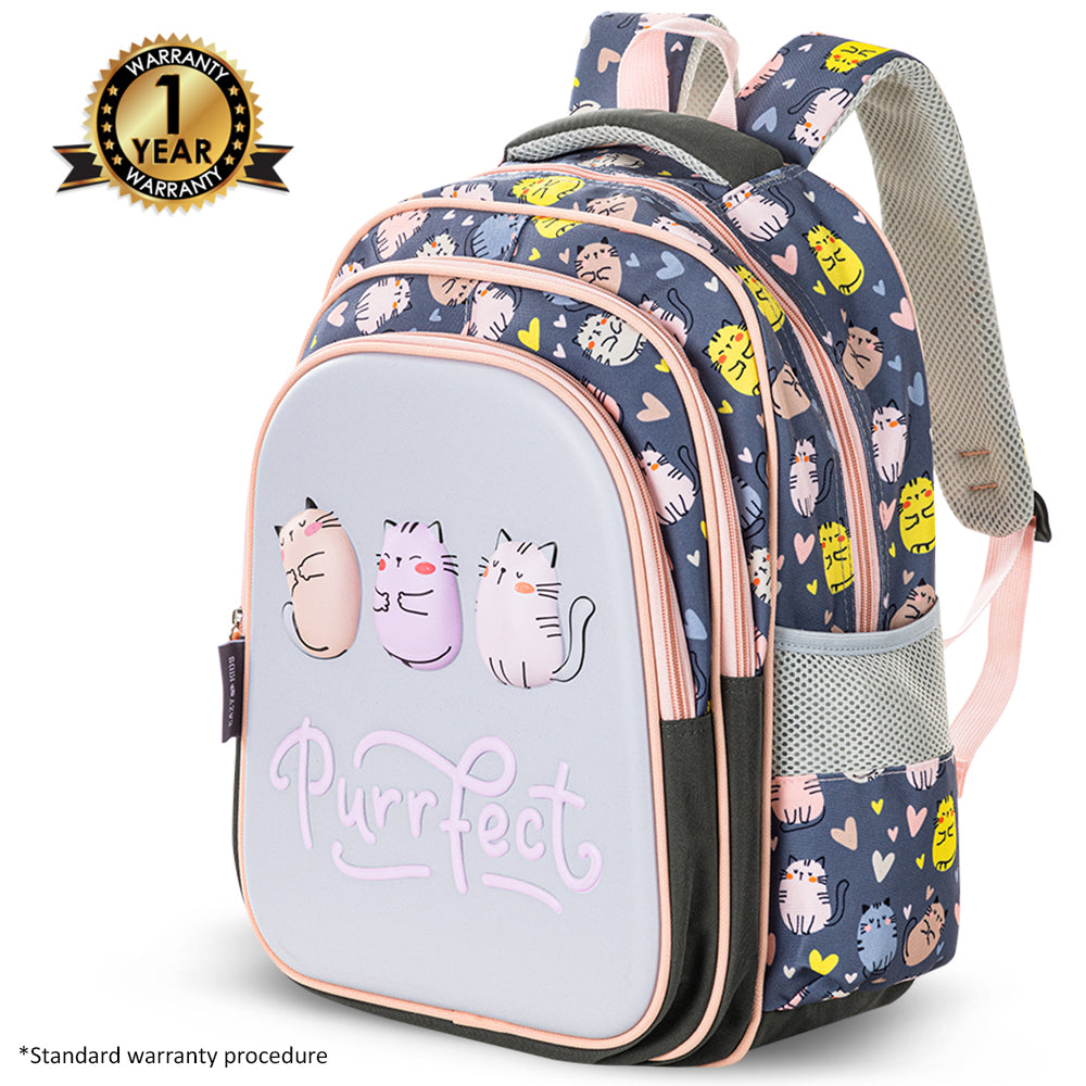 EAZY KIDS School Bag w/Pencil Case 16 inch - Purrfect Grey