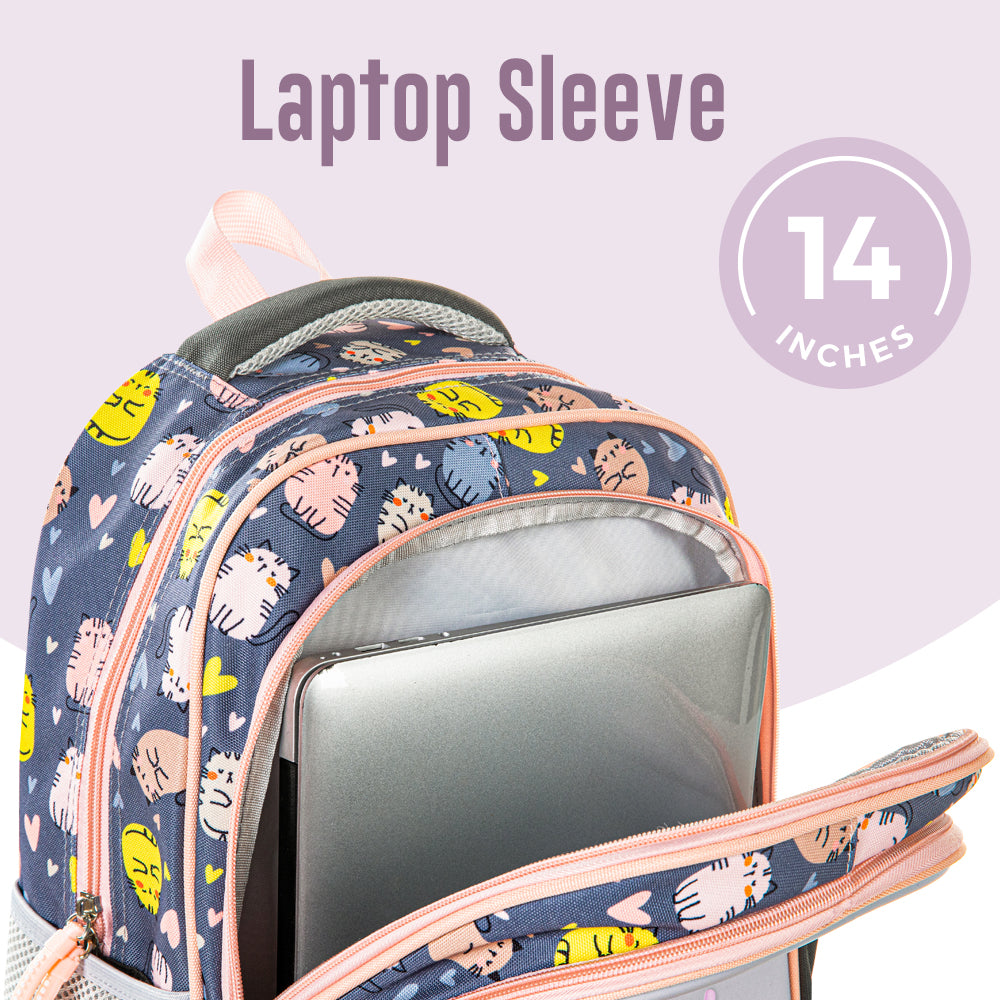 EAZY KIDS School Bag w/Pencil Case 16 inch - Purrfect Grey