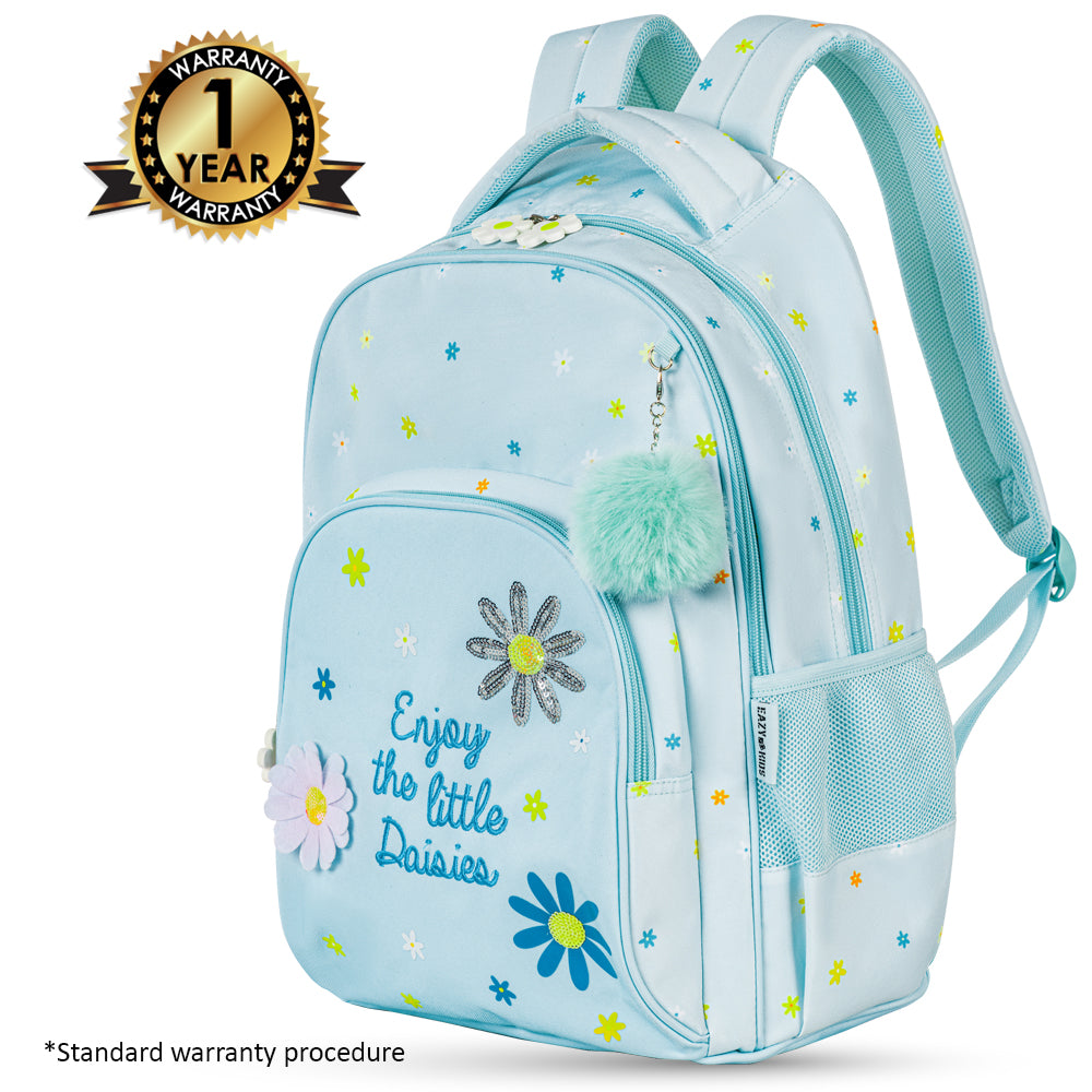 EAZY KIDS 17" School Bag Set of 3 w/Lunch Bag and Pencil Pouch - Little Daisy Green