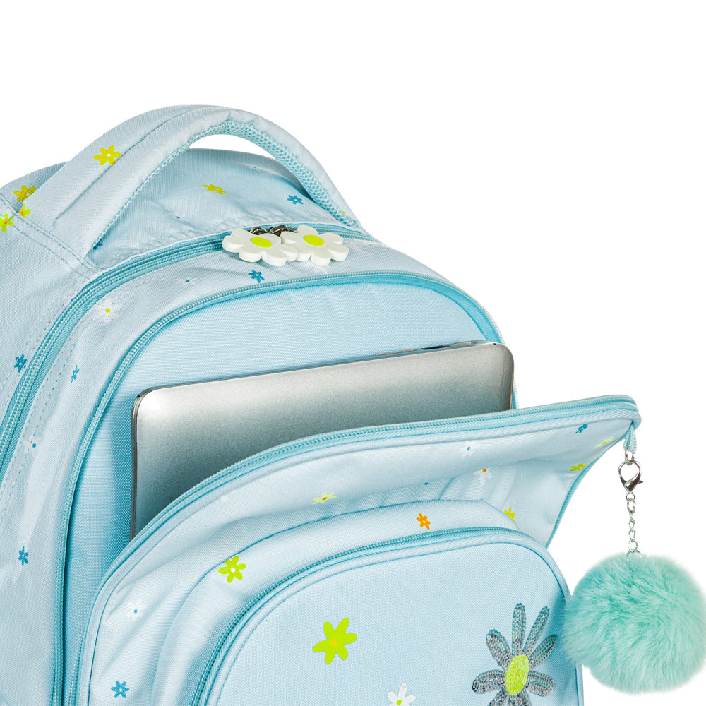 EAZY KIDS 17" School Bag Set of 3 w/Lunch Bag and Pencil Pouch - Little Daisy Green