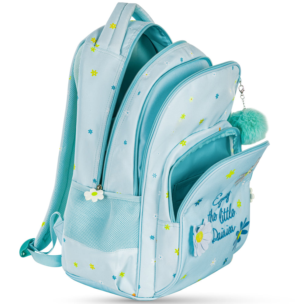 EAZY KIDS 17" School Bag Set of 3 w/Lunch Bag and Pencil Pouch - Little Daisy Green