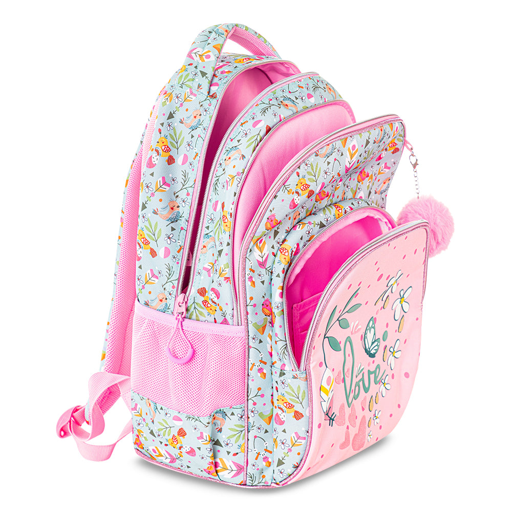 EAZY KIDS 17" School Bag Set of 2 w/Pencil Pouch - Love Pink