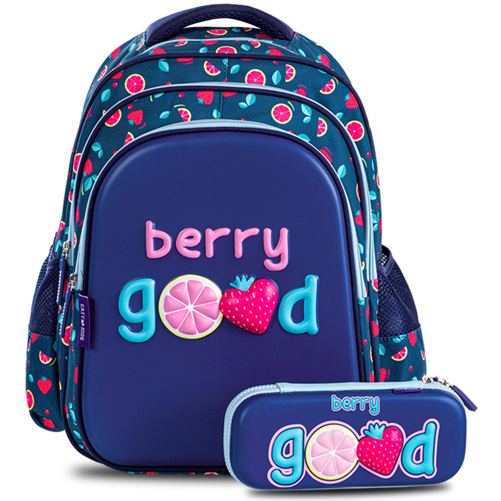 EAZY KIDS School Bag w/Pencil Case 16 inch - Berry Good Blue