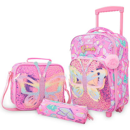 Eazy Kids 17” 3-Piece Trolley School Backpack Set for Kids – Backpack with Lunch Bag & Pencil Case, Pink