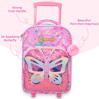 Eazy Kids 17” 3-Piece Trolley School Backpack Set for Kids – Backpack with Lunch Bag & Pencil Case, Pink