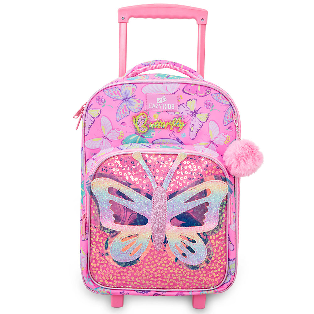 Eazy Kids 17” 3-Piece Trolley School Backpack Set for Kids – Backpack with Lunch Bag & Pencil Case, Pink