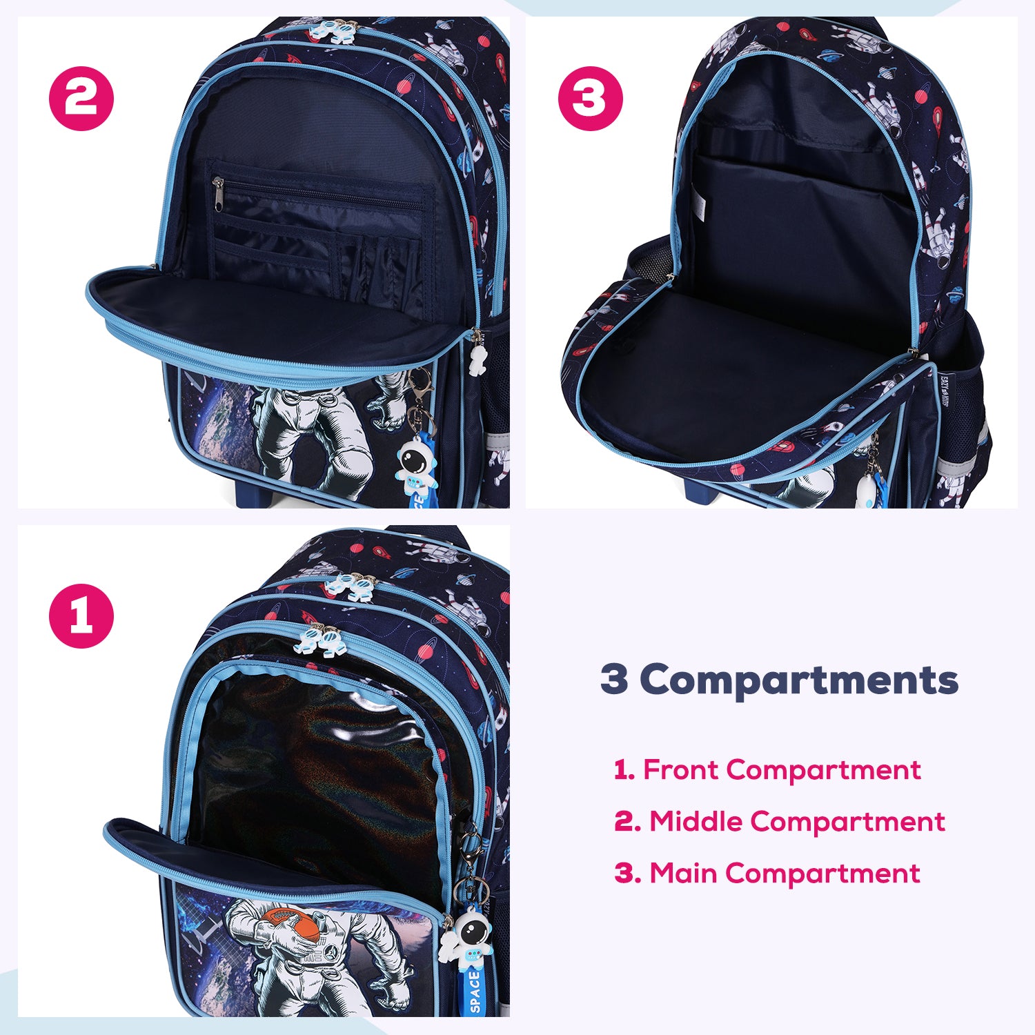 EAZY KIDS - Back to School - 18 inch Set of 4 School Bag Lunch Bag Activity Bag & Pencil Case Astronaut - Blue