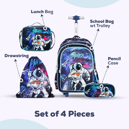 EAZY KIDS - Back to School - 18 inch Set of 4 School Bag Lunch Bag Activity Bag & Pencil Case Astronaut - Blue