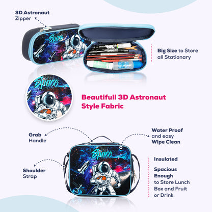 EAZY KIDS - Back to School - 18 inch Set of 4 School Bag Lunch Bag Activity Bag & Pencil Case Astronaut - Blue