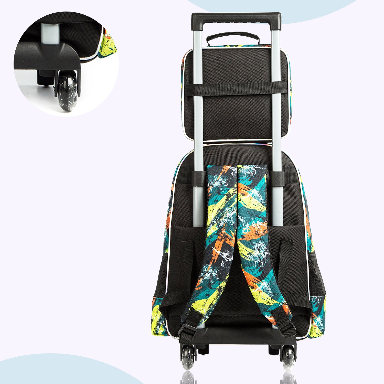 EAZY KIDS - 17 inch Set of 3 Trolley School Bag Lunch Bag & Pencil Case New York Dinosaur - Green