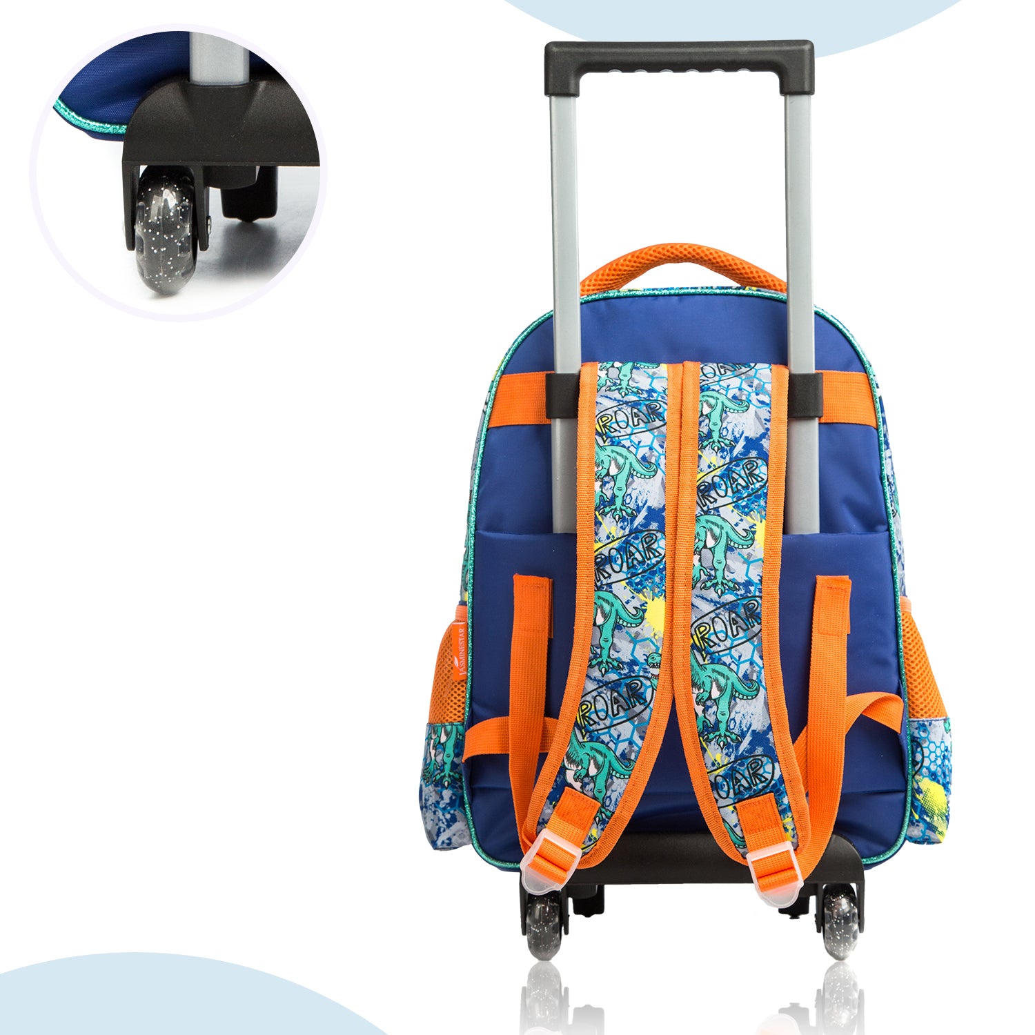 EAZY KIDS - 17 inch Set of 3 Trolley School Bag Lunch Bag & Pencil Case Dinosaur - Orange