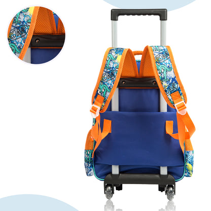 EAZY KIDS - 17 inch Set of 3 Trolley School Bag Lunch Bag & Pencil Case Dinosaur - Orange