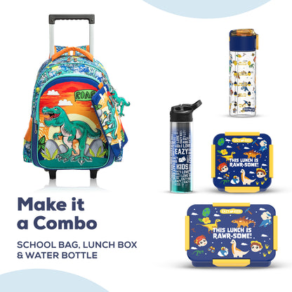 EAZY KIDS - 17 inch Set of 3 Trolley School Bag Lunch Bag & Pencil Case Dinosaur - Orange