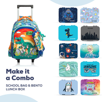 EAZY KIDS - 17 inch Set of 3 Trolley School Bag Lunch Bag & Pencil Case Dinosaur - Orange