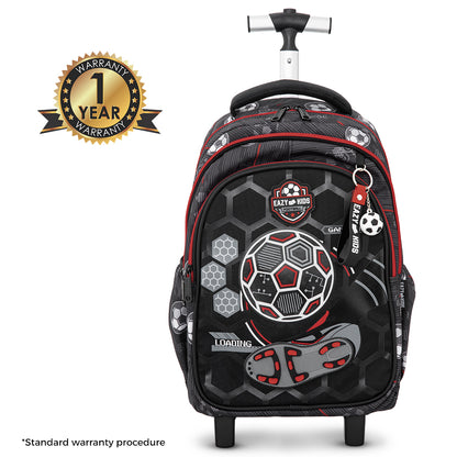 Eazy Kids 17” 3-Piece Trolley School Backpack Set for Kids – Football Design with Lunch Bag & Pencil Case, Black
