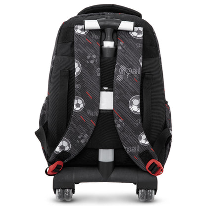 Eazy Kids 17” 3-Piece Trolley School Backpack Set for Kids – Football Design with Lunch Bag & Pencil Case, Black