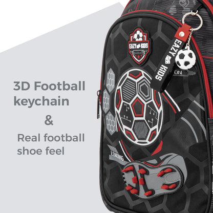 Eazy Kids 17” 3-Piece Trolley School Backpack Set for Kids – Football Design with Lunch Bag & Pencil Case, Black
