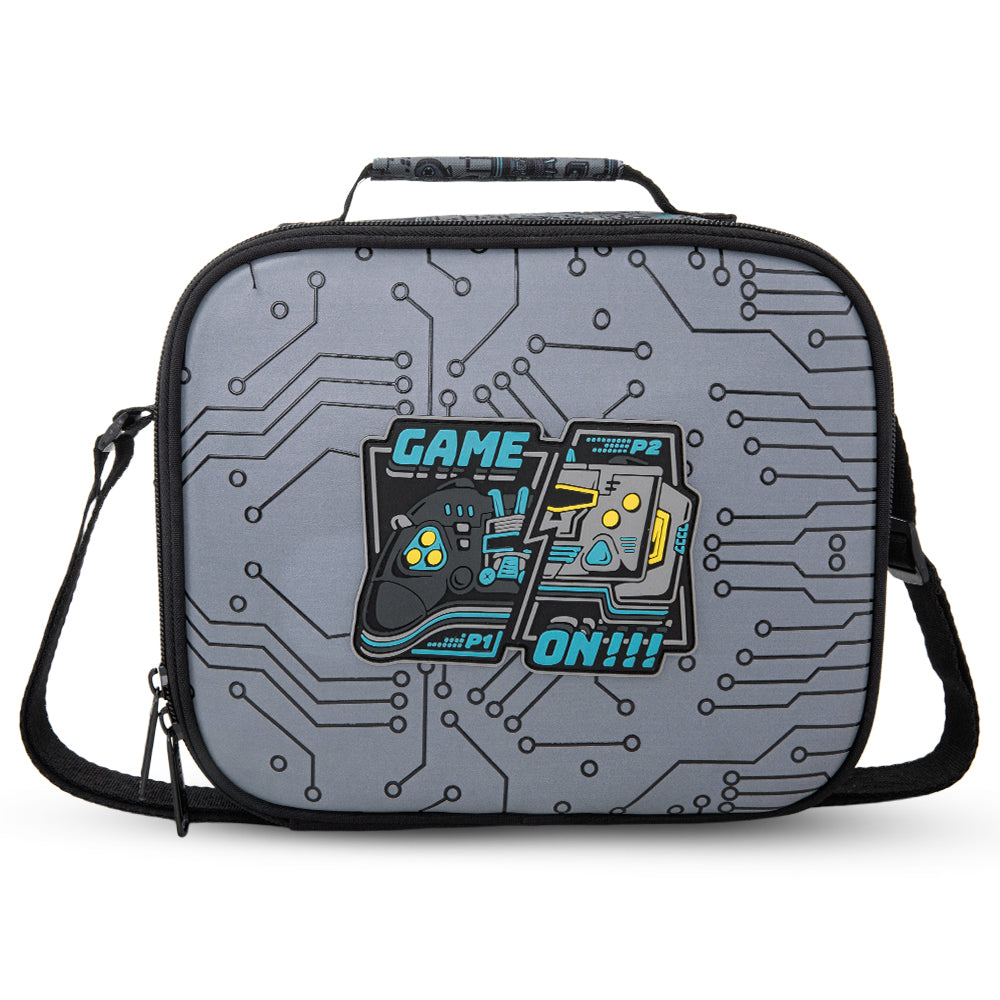 Eazy Kids 17” 3-Piece Trolley School Backpack Set for Kids – Gaming Design with Lunch Bag & Pencil Case, Grey