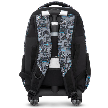 Eazy Kids 17” 3-Piece Trolley School Backpack Set for Kids – Gaming Design with Lunch Bag & Pencil Case, Grey