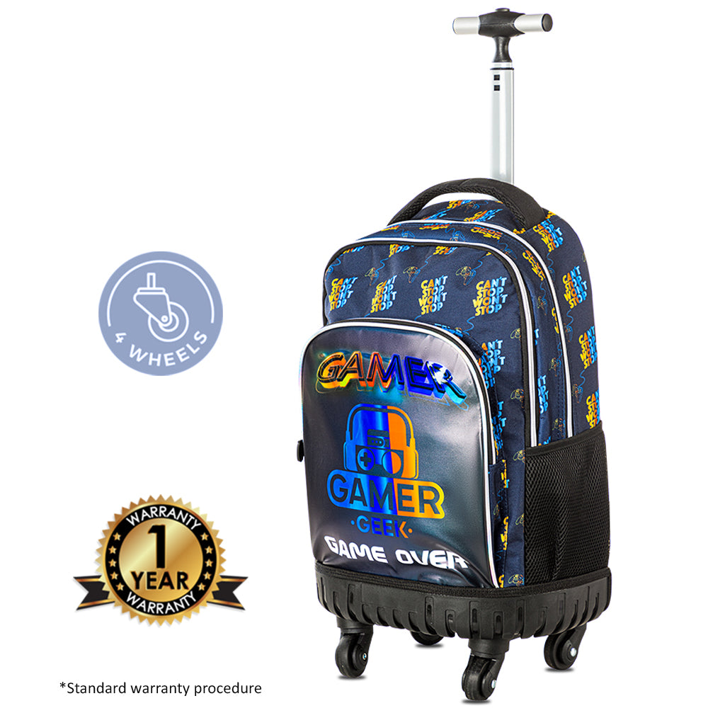 EAZY KIDS 18 inch 4-Wheel Trolley School Set w/Lunch Bag and Pencil case – Gamer Edition