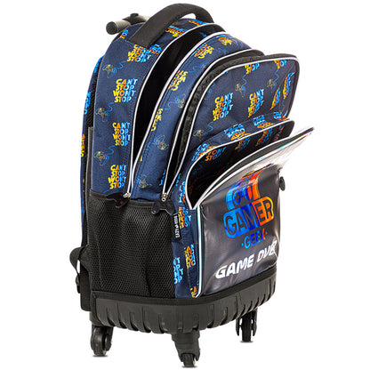 EAZY KIDS 18 inch 4-Wheel Trolley School Set w/Lunch Bag and Pencil case – Gamer Edition