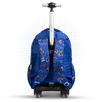 EAZY KIDS 18Inch Set of 3 Trolley School Bag with Lunch Bag and Pencil Case Gamer - Blue