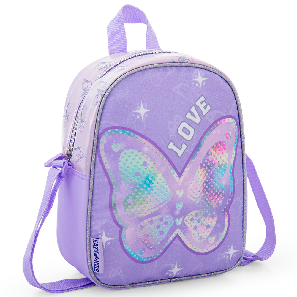 Eazy Kids 16” Trolley School Bag Set of 3 with Wheels – Backpack, Lunch Bag & Pencil Case w/ Laptop Compartment-Girl Power Purple