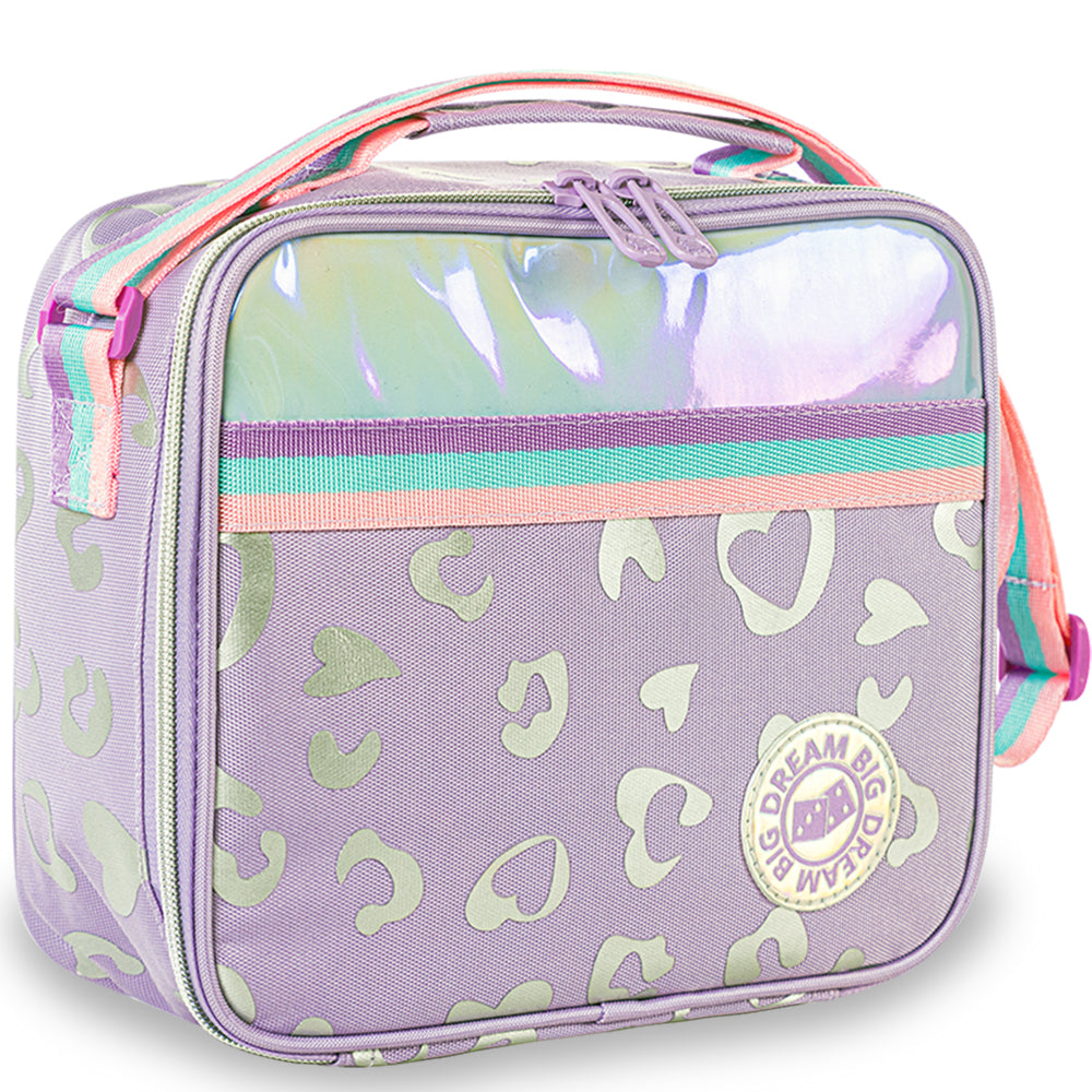 حقيبة مدرسية إيزي كيدز بعجلات بأربع عجلات، مقاس 17 بوصة، مجموعة من 3 قطع مع حقيبة غداء وحقيبة أقلام - لون بنفسجي غامق