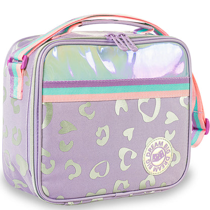 حقيبة مدرسية إيزي كيدز بعجلات بأربع عجلات، مقاس 17 بوصة، مجموعة من 3 قطع مع حقيبة غداء وحقيبة أقلام - لون بنفسجي غامق